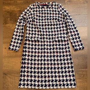 BODEN Gray Navy Red Sixties Houndstooth Jackie O Shift Dress Women’s 6L Tall